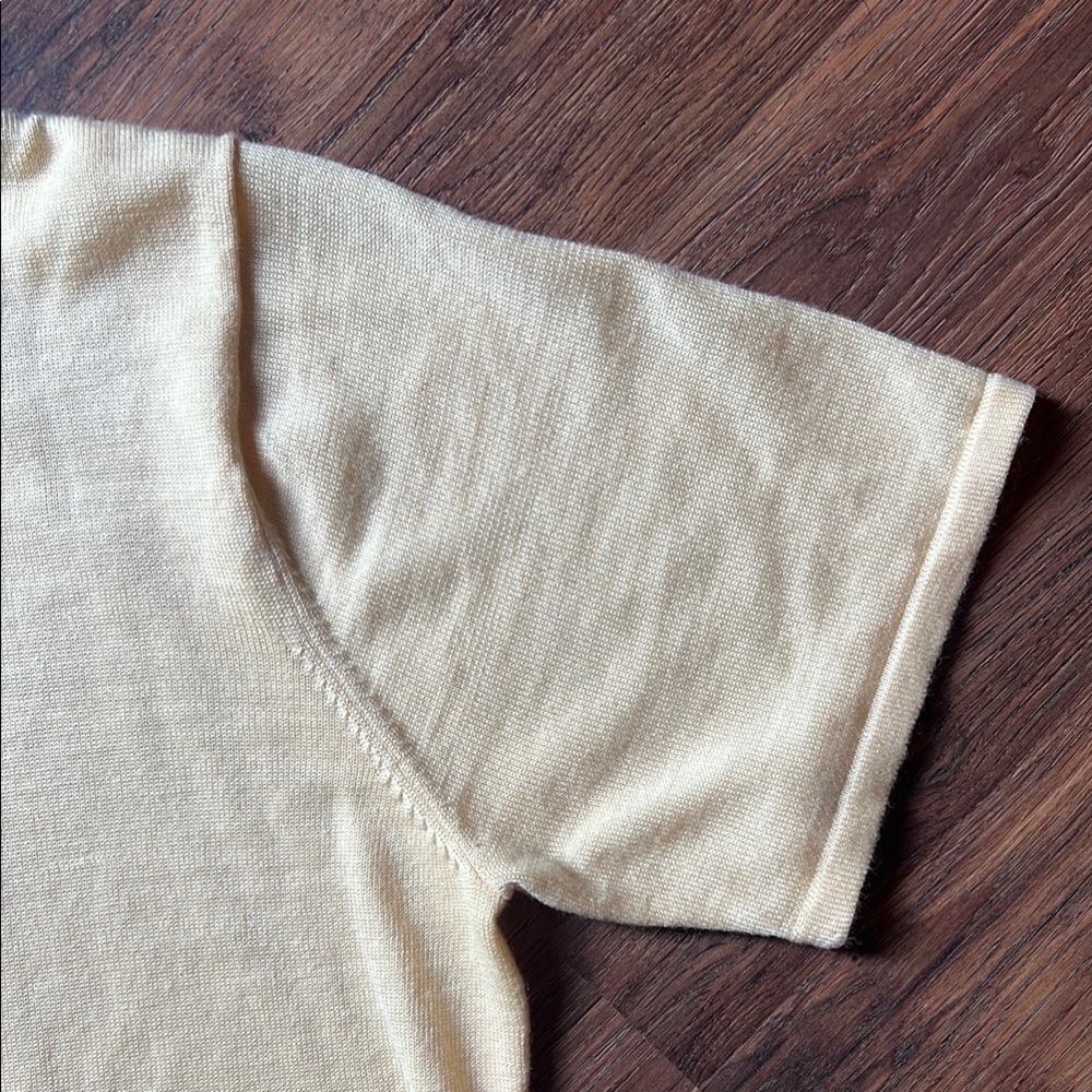 Sag Harbor Butter Yellow Short Sleeve Tee - Crochet Floral Neckline - Picture 6 of 11